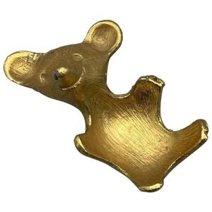 Vintage Teddy Bear Gum Holder Parker Gold Tone‎ Cast Metal 3in